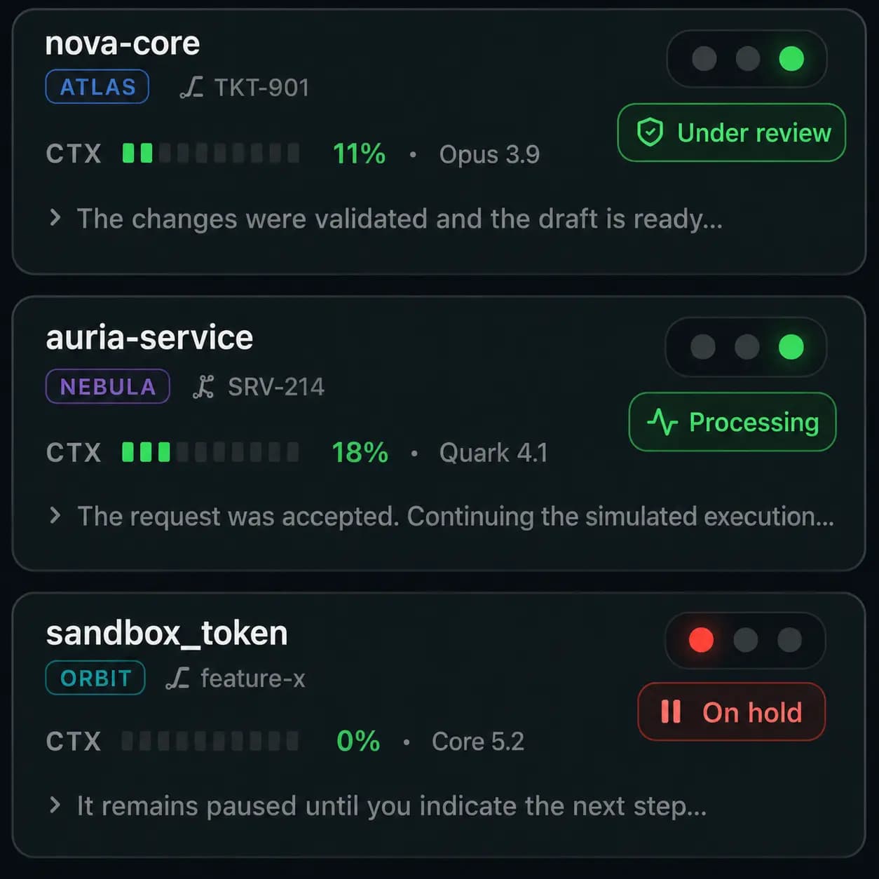 CloudUsage dashboard showing agents working, waiting, and blocked with context usage.